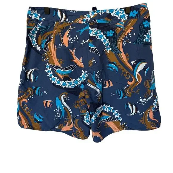Patagonia Mens Tropical Ocean Motif Blue Multi-Colored Board Shorts size 34 - Picture 2 of 7